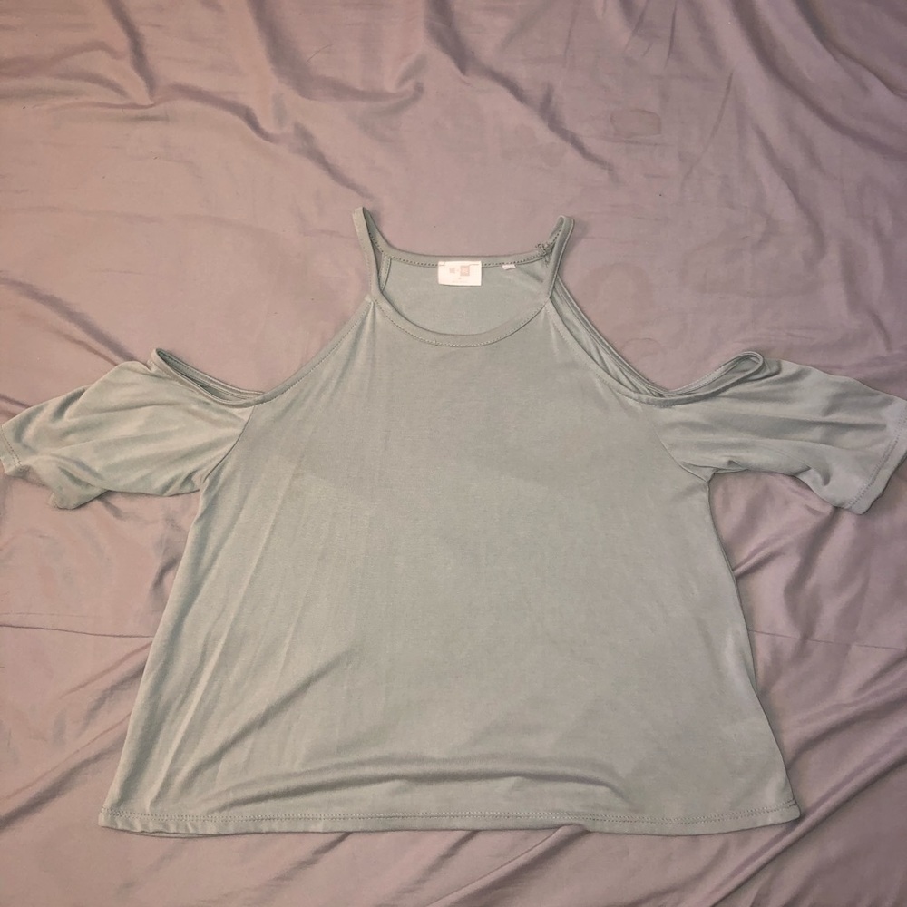 Me to We Mint Green Cold Shoulder Top